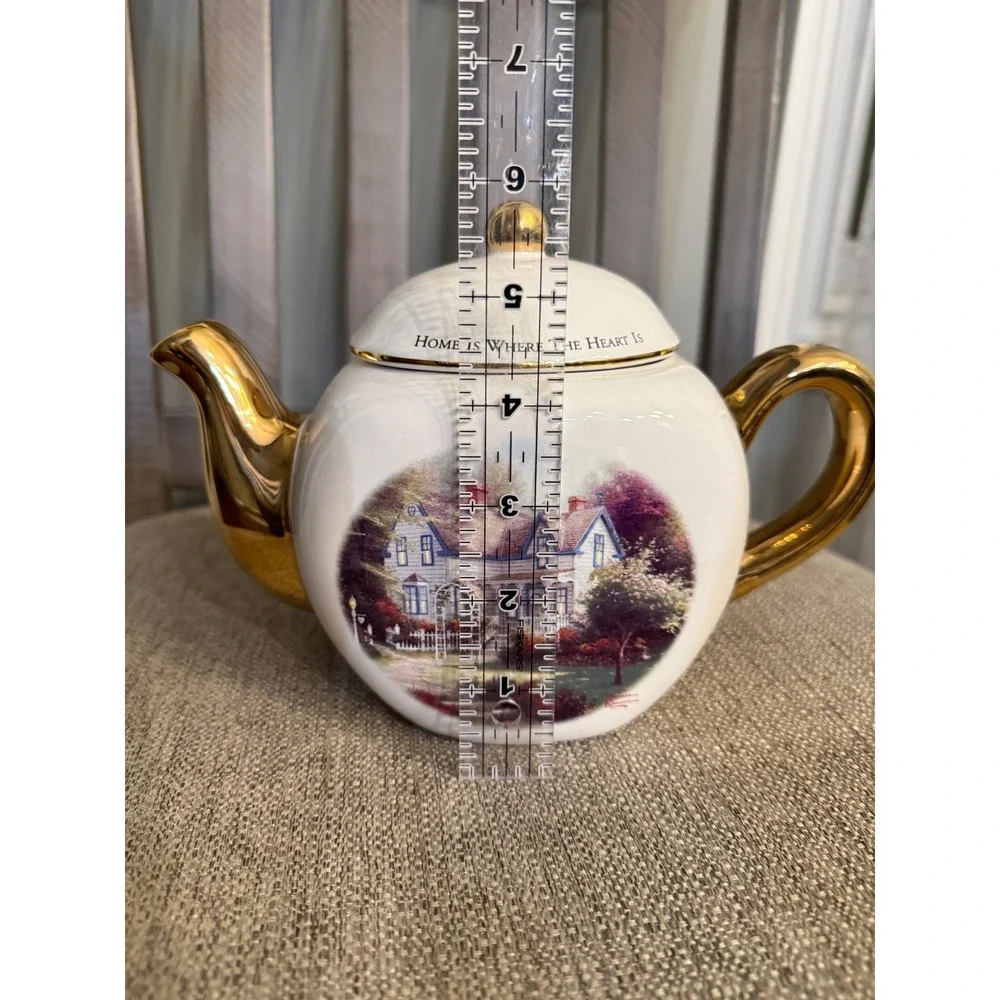 Thomas Kinkade Teleflora Teapot Home Is Where The Heart Is II Gold Trim Ceramic